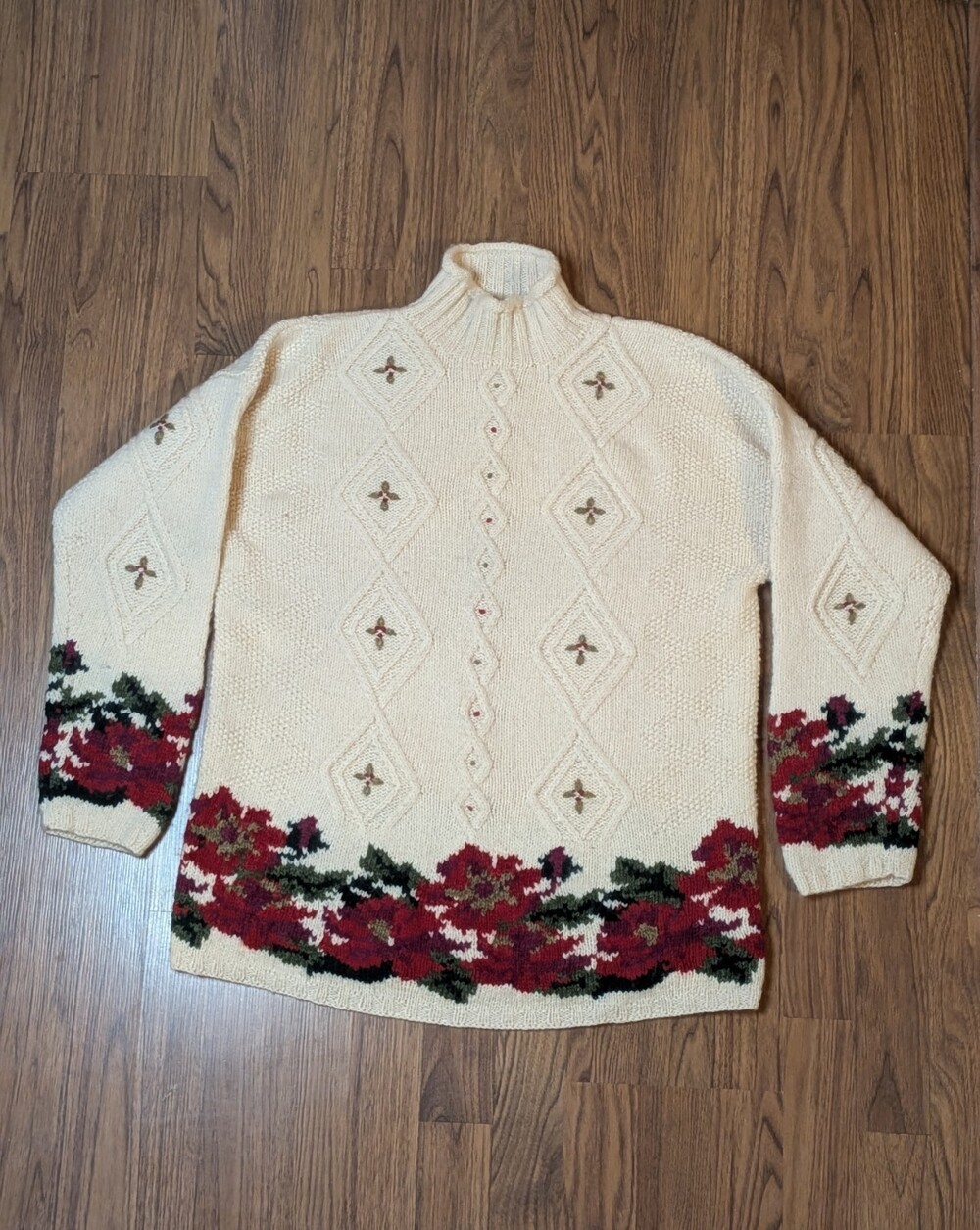 VTG LL Bean Women M 100% Wool Cable Knit Mock Neck Sweater Christmas Cottagecore - Picture 1 of 10
